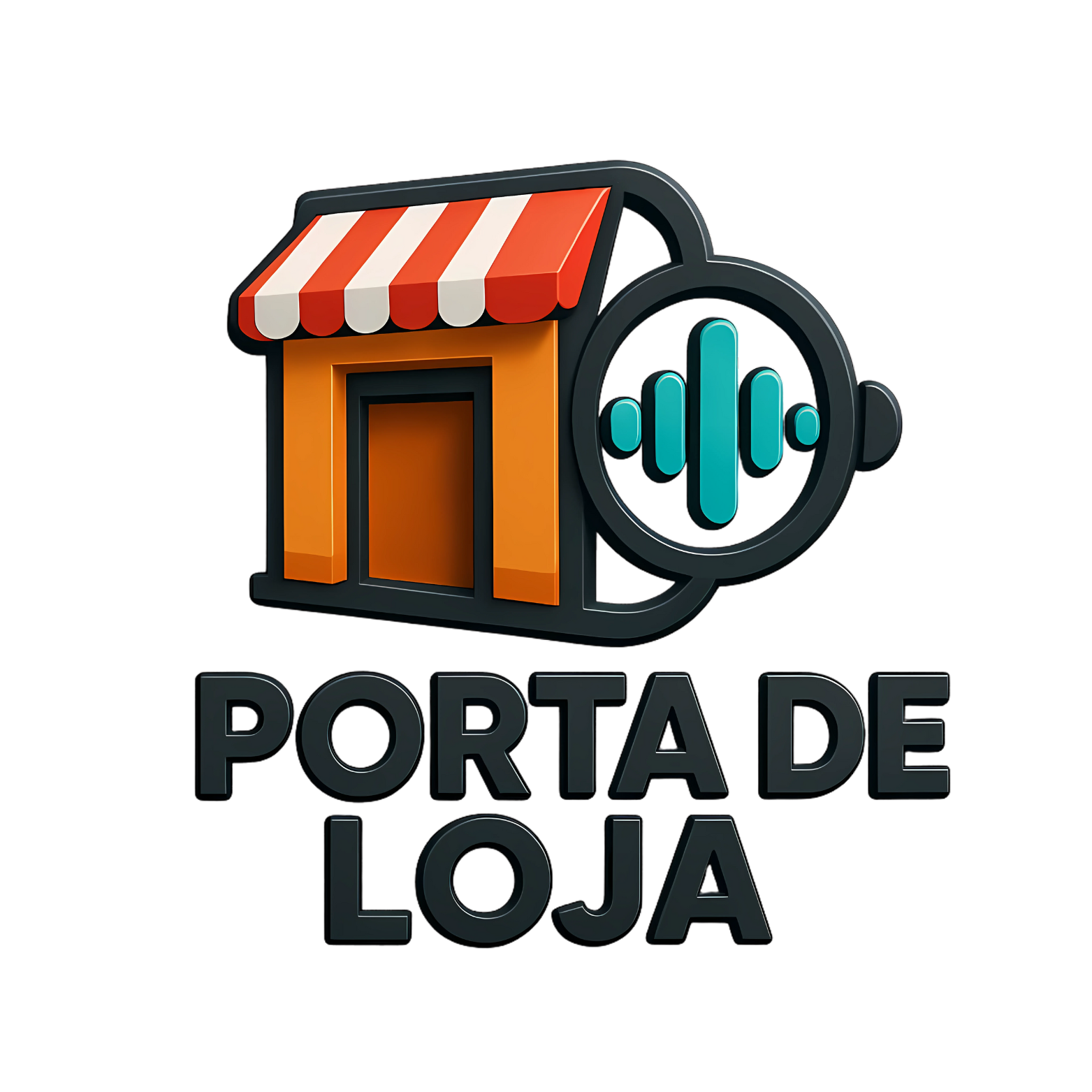 Ilustração de porta de loja com alto-falante e cliente
